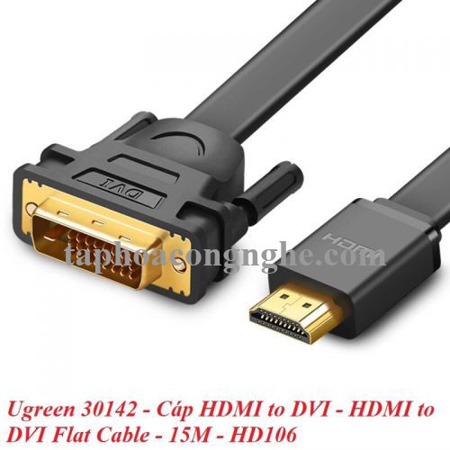 Ugreen 30142 15M màu Đen Cáp chuyển đổi HDMI sang DVI 24 + 1 thuần đồng cáp dẹt HD106 30030142